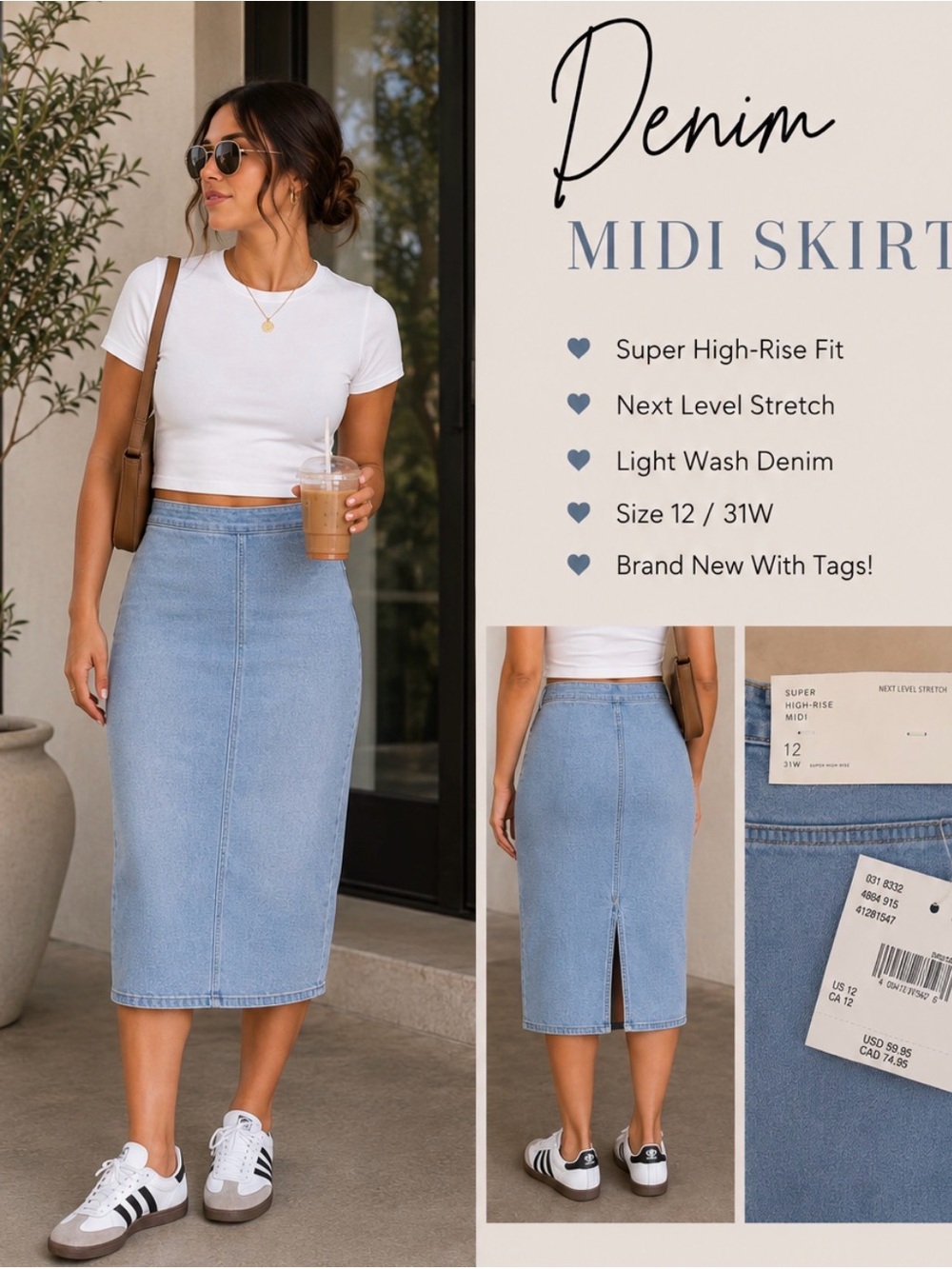 American Eagle light-wash denim midi skirt